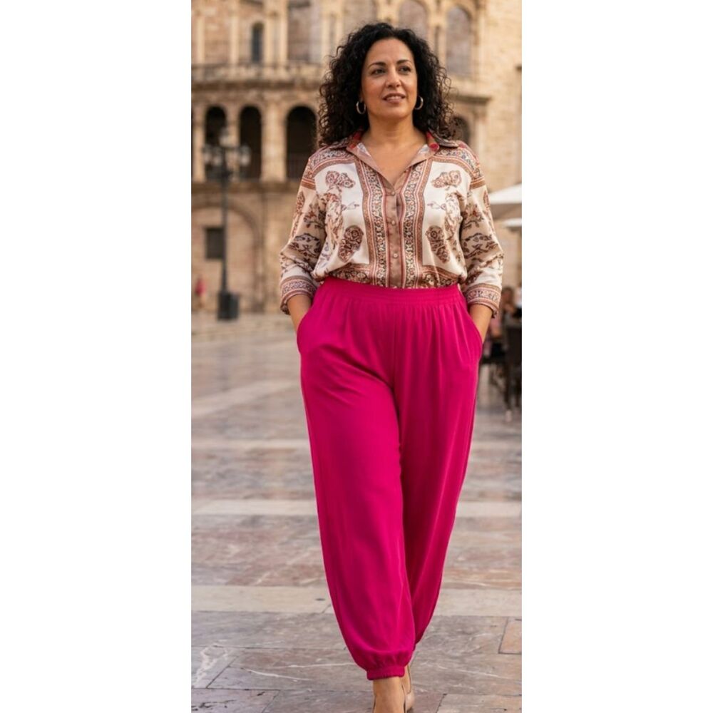 New Ashley Stewart Pink High Waist Side Pocket Joggers Women's Plus Size 22-24